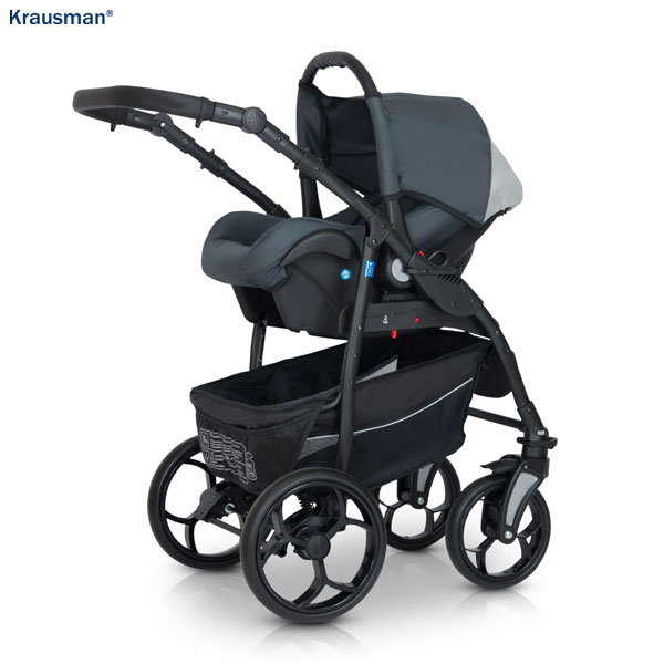 Krausman Kinderwagen 3 in 1 Combo Max Grey Kombikinderwagen Babyschale Babywanne Sportwagen Design Made In Germany – Image 6