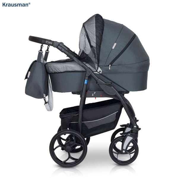Krausman Kinderwagen 3 in 1 Combo Max Grey Kombikinderwagen Babyschale Babywanne Sportwagen Design Made In Germany – Image 3