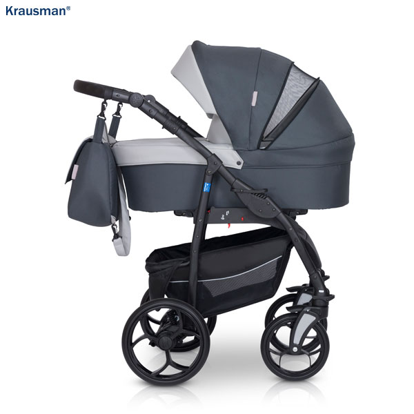 Krausman Kinderwagen 3 in 1 Combo Max Grey Kombikinderwagen Babyschale Babywanne Sportwagen Design Made In Germany – Image 2