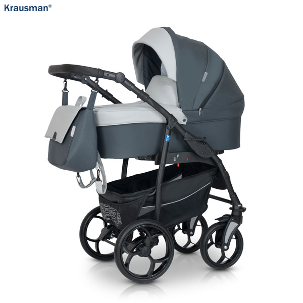 Krausman Kinderwagen 3 in 1 Combo Max Grey Kombikinderwagen Babyschale Babywanne Sportwagen Design Made In Germany