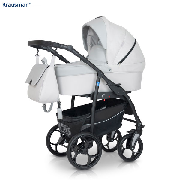 Krausman Kinderwagen 3 in 1 Combo Max Light Grey Kombikinderwagen Babyschale Babywanne Sportwagen Design Made In Germany