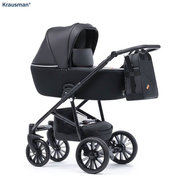 Krausman Kinderwagen 3 in 1 Verano Lux Black Kombikinderwagen Babyschale Babywanne Sportwagen Design Made In Germany – Image 9