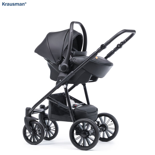 Krausman Kinderwagen 3 in 1 Verano Lux Black Kombikinderwagen Babyschale Babywanne Sportwagen Design Made In Germany – Image 4
