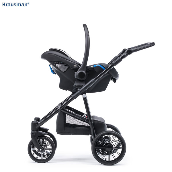 Krausman Kinderwagen 3 in 1 Verano Lux Black Kombikinderwagen Babyschale Babywanne Sportwagen Design Made In Germany – Image 3