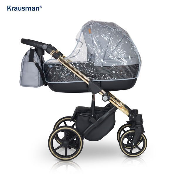 Krausman Kinderwagen 3 in 1 Storm Black Grey Gold Kombikinderwagen Babyschale Babywanne Sportwagen Design Made In Germany – Image 7