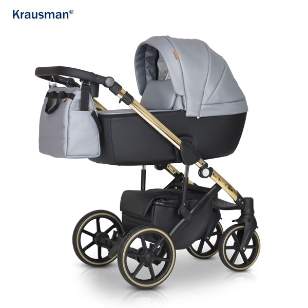 Krausman Kinderwagen 3 in 1 Storm Black Grey Gold Kombikinderwagen Babyschale Babywanne Sportwagen Design Made In Germany