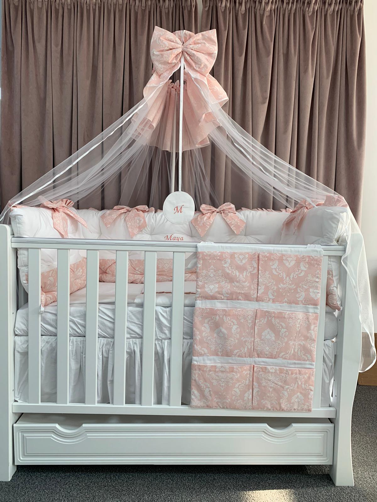 PEPPIbambini ROYAL White Somon Maya Baby-Bettwaren, 11-teilig, Bettwäsche, 100% Baumwolle mit Stickerei + Moskitonetz – Image 8