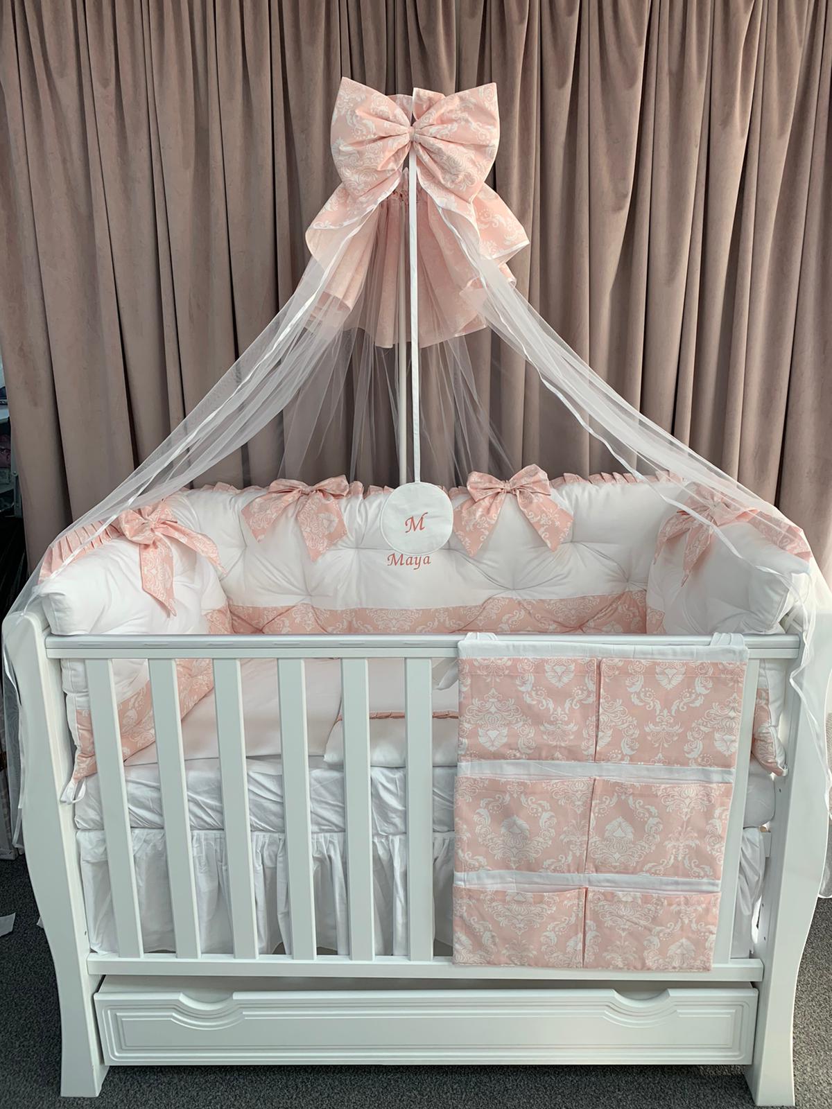 PEPPIbambini ROYAL White Somon Maya Baby-Bettwaren, 11-teilig, Bettwäsche, 100% Baumwolle mit Stickerei + Moskitonetz – Image 5